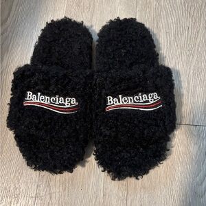 Balenciaga Black and Red Fuzzy Footwear